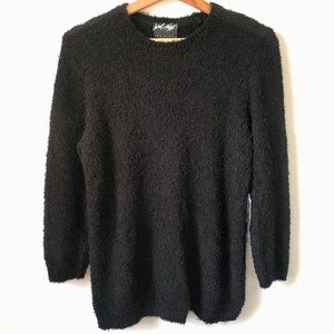 Lord & Taylor Black 3/4 Sleeve Fuzzy Thread Crew Neck Sweater, Size L